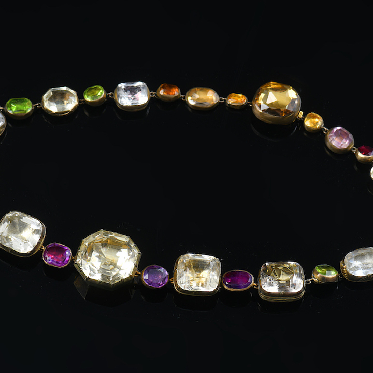 Georgian Victorian Necklace Set With Amethysts, Peridot, Quartz And Garnets. Sold For £4,800