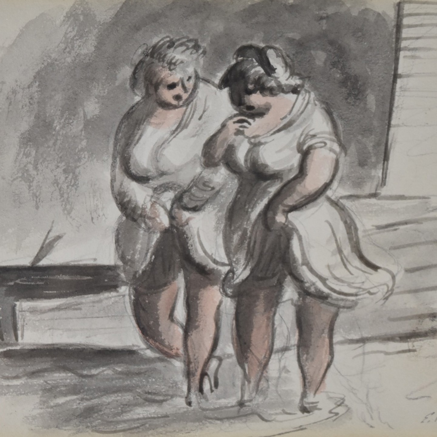 Edward Ardizzone RA (1900 1979) Watercolour Of Two Women Holding Their Dresses While Paddling Sold Ś1,100