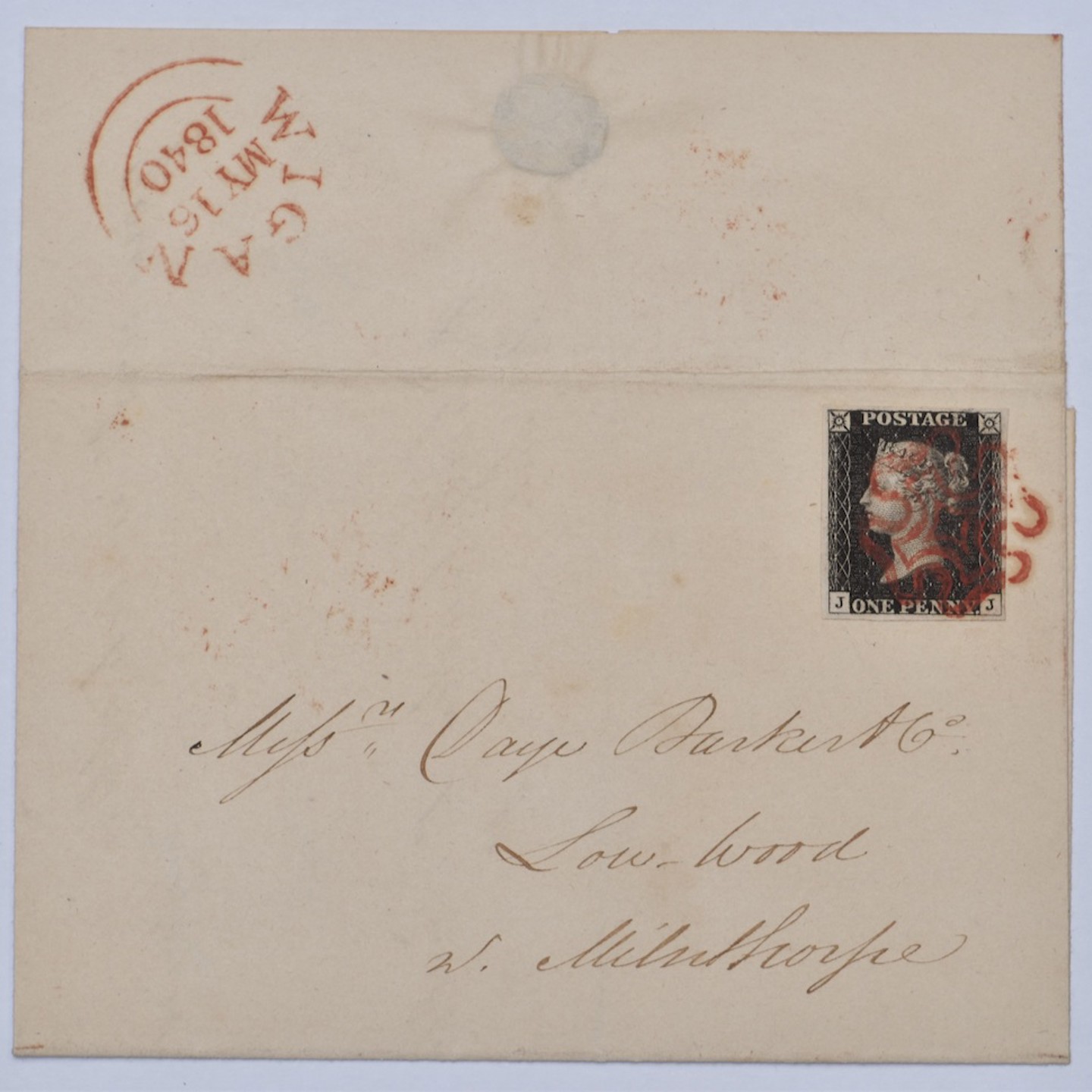 GB 1840 1D Black Four Margins On Cover From Wigan To Milnthorpe, 16Th May 1840, Red Maltese Cross And Wigan CDS On Back Flap HAMMER £700