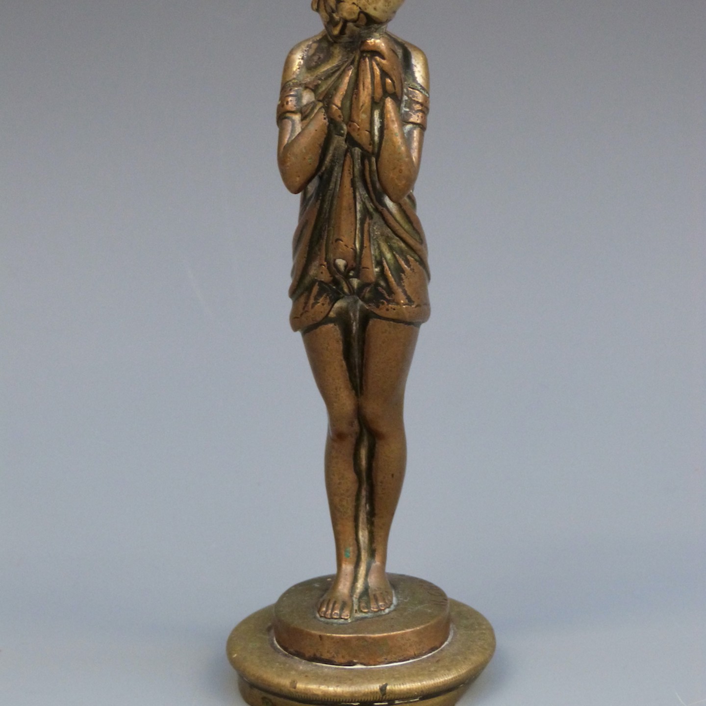A Vintage Car Mascot Formed As An Art Deco Girl Clad In A Robe, Signed To Base H Chiparus And Also Marked Etling Paris, Height 15.5Cm. Sold For £360