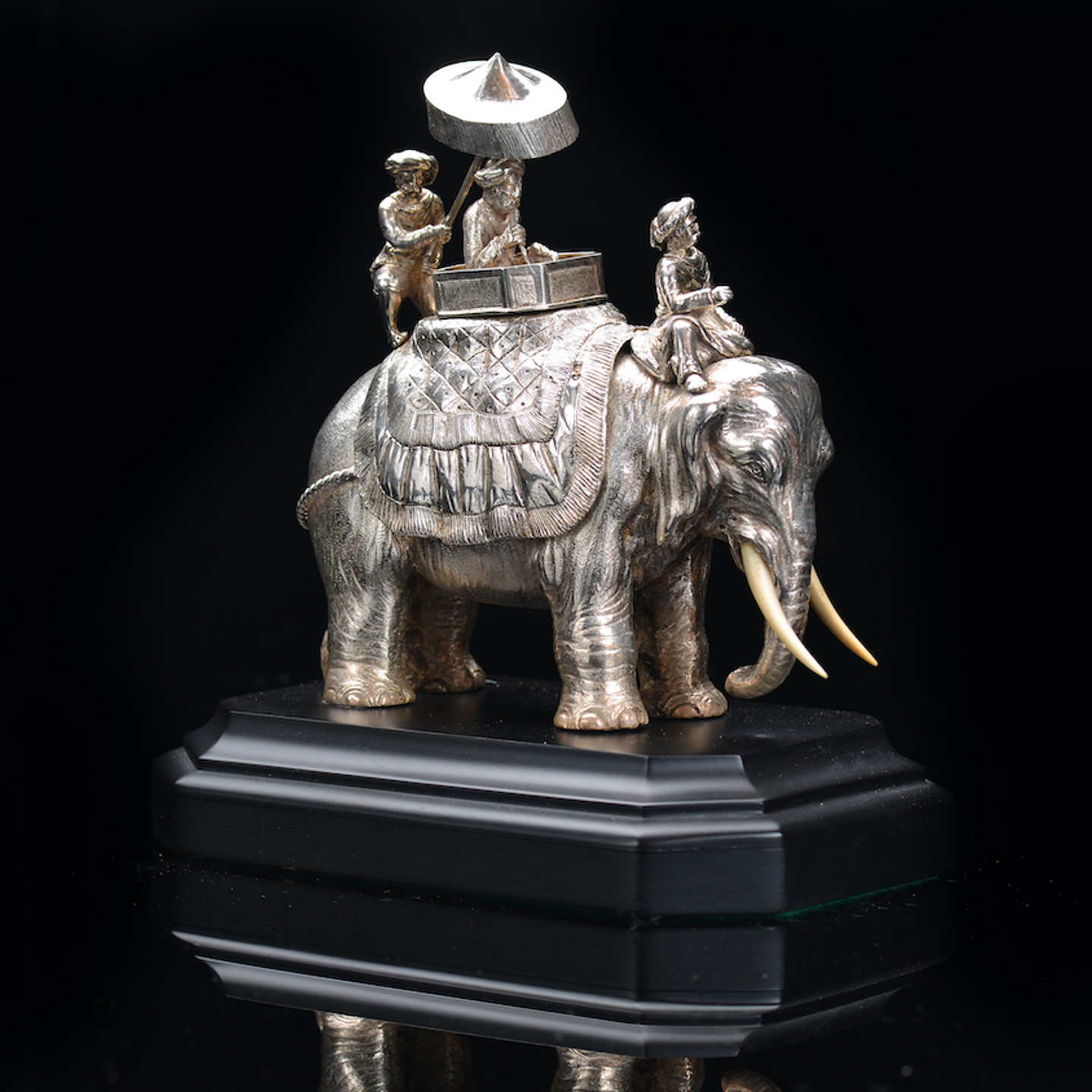 A Victorian Hallmarked Silver Novelty Inkwell Formed As An Elephant Sold For £3,100
