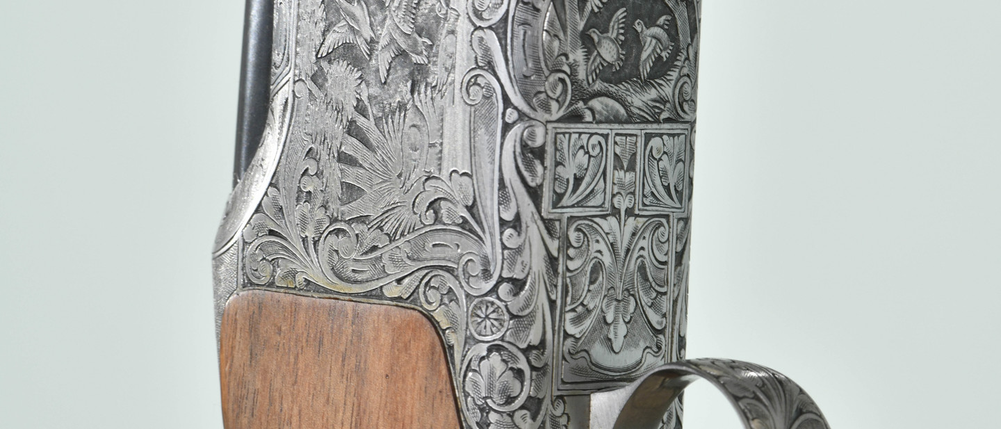 Browning B25 Diana 12 bore over and under ejector shotgun with Pierre Lallemand engraved scenes of birds to the locks