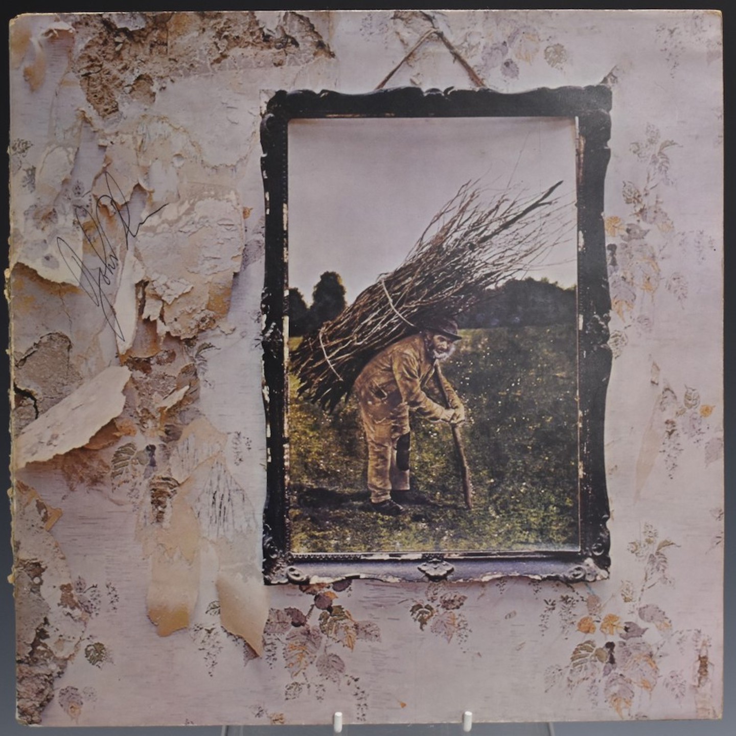 Led Zeppelin John Bonham Led Zeppelin 4 (2401012) Hand Signed On Front Cover By John Bonham, Plum Label With Grant Credit, Pecko Duck Porky A3 B3, Hammer £1400