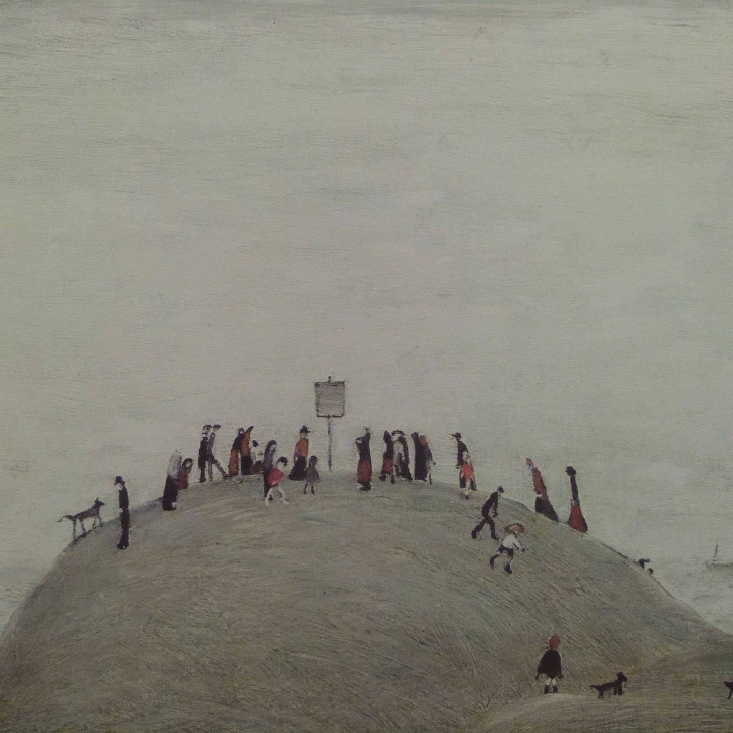 LS Lowry Signed Print 'The Noticeboard' Of A Crowd On A Hill Overlooking The Sea; Blind Stamped Lower Left And Signed In Pencil Lower Right. Sold For Ś1900