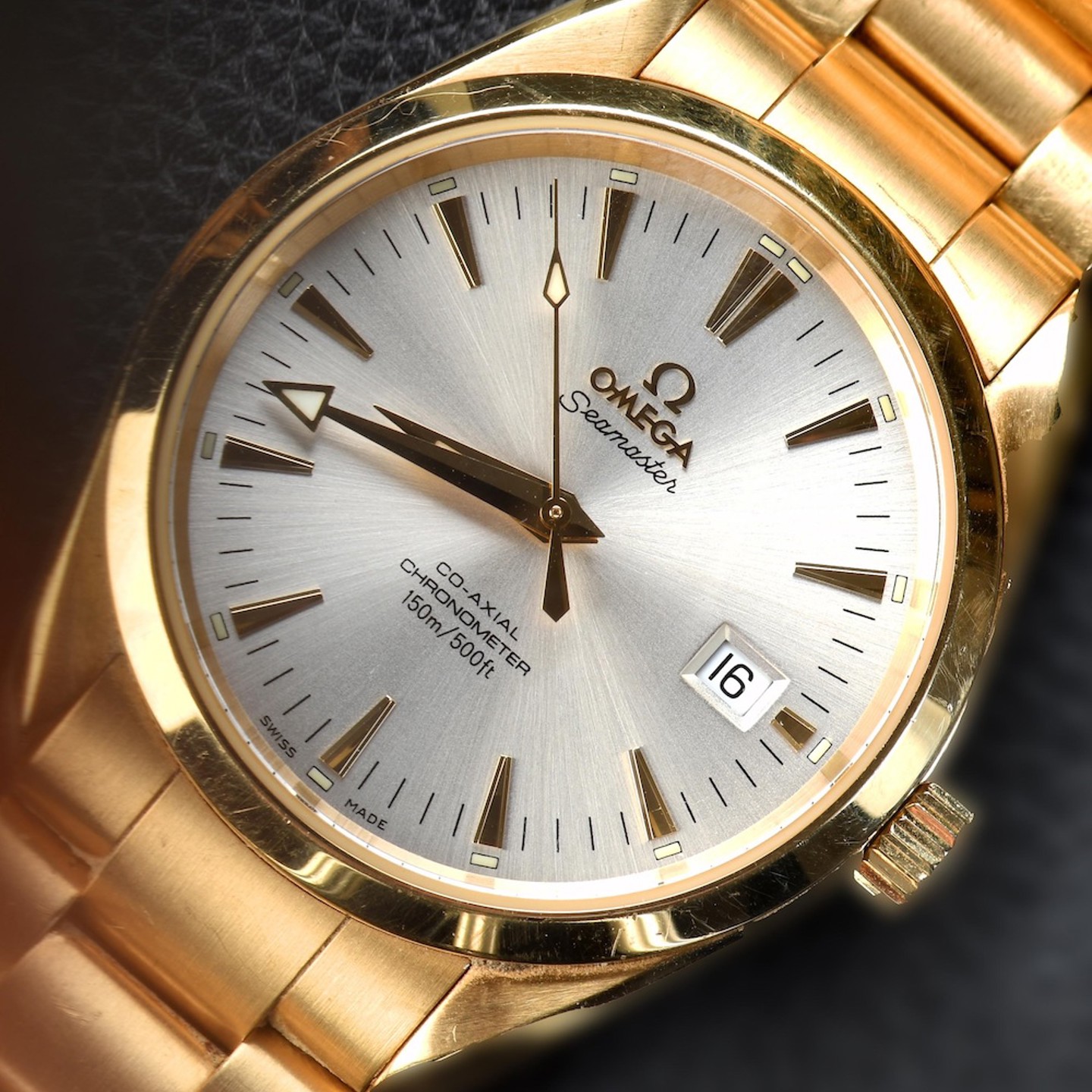 Omega Seamaster Aqua Terra Co Axial Chronometer 18Ct Gold Gentleman's Automatic Diver's Wristwatch. Sold For £7,900