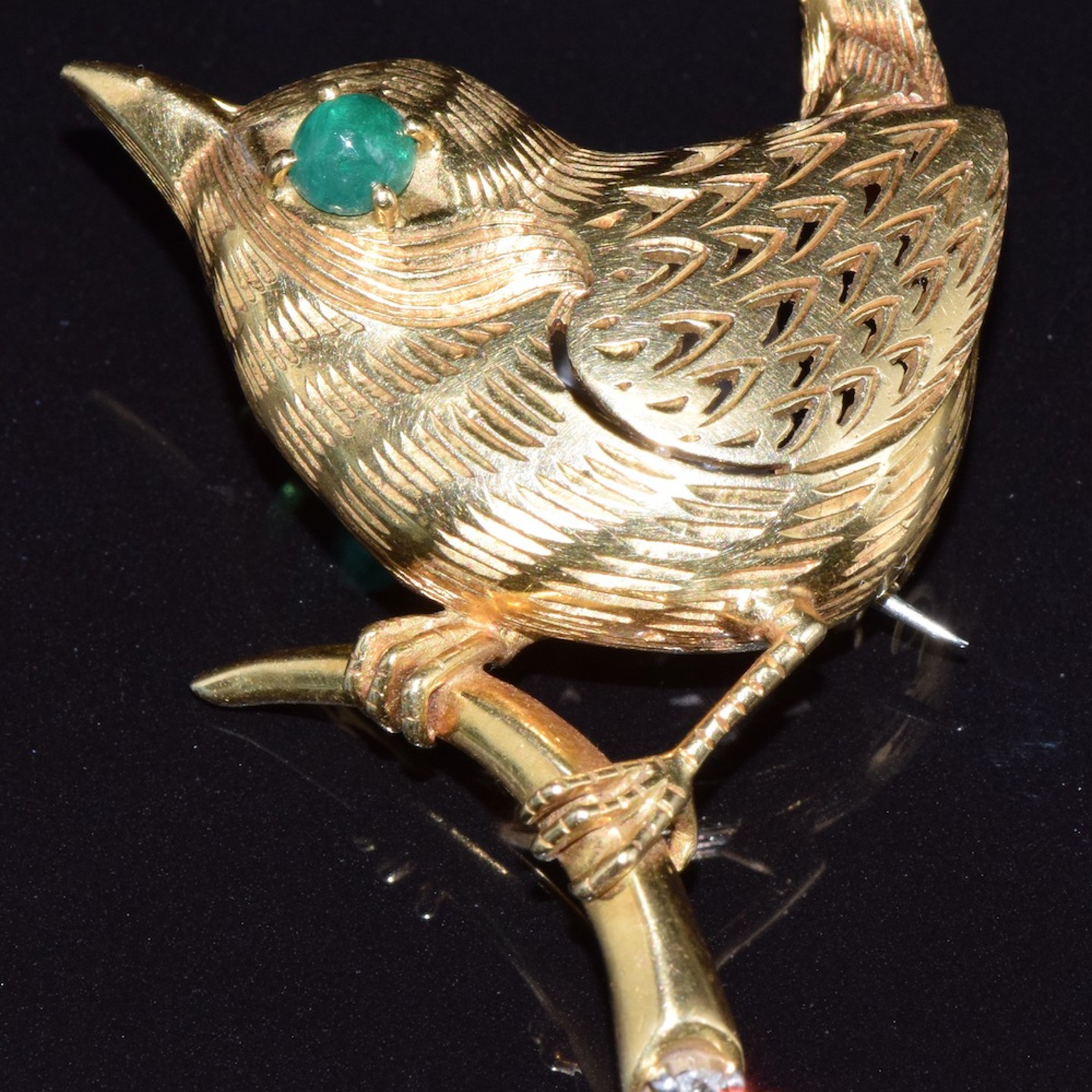 Cartier 1963 Novelty Bird Brooch Modelled As A Wren Perched On A Branch. Sold For £2,800