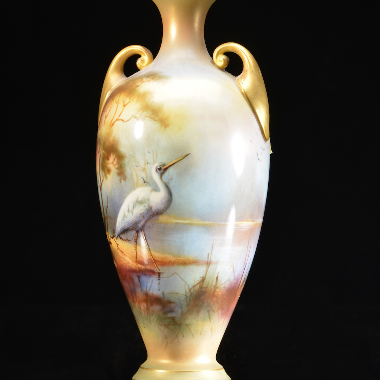 James Hadley For Royal Worcester Twin Handled Pedestal Vase Sold £850