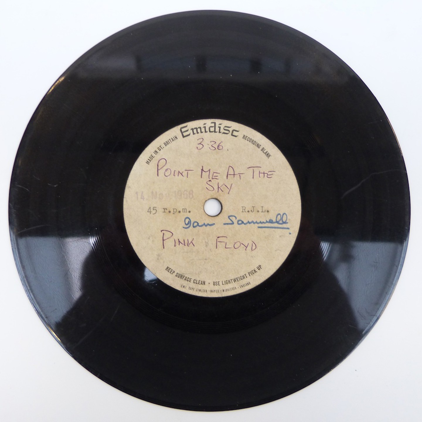 Pink Floyd Point Me At The Sky, One Sided Emidisc, Handwritten Typed Labels Hammer £440