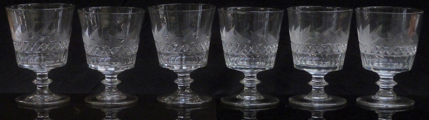 A Set Of Six 19Thc Glass Rummers With Cut Decoration And Knopped Stems HAMMER Ś340