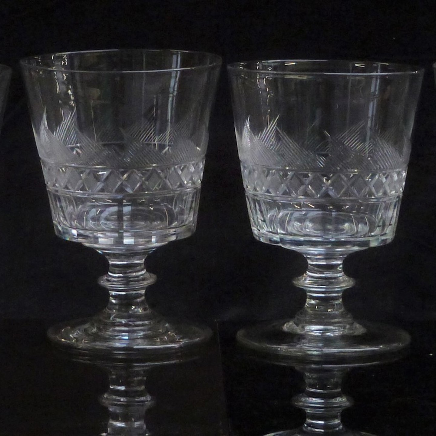A Set Of Six 19Thc Glass Rummers With Cut Decoration And Knopped Stems HAMMER Ś340
