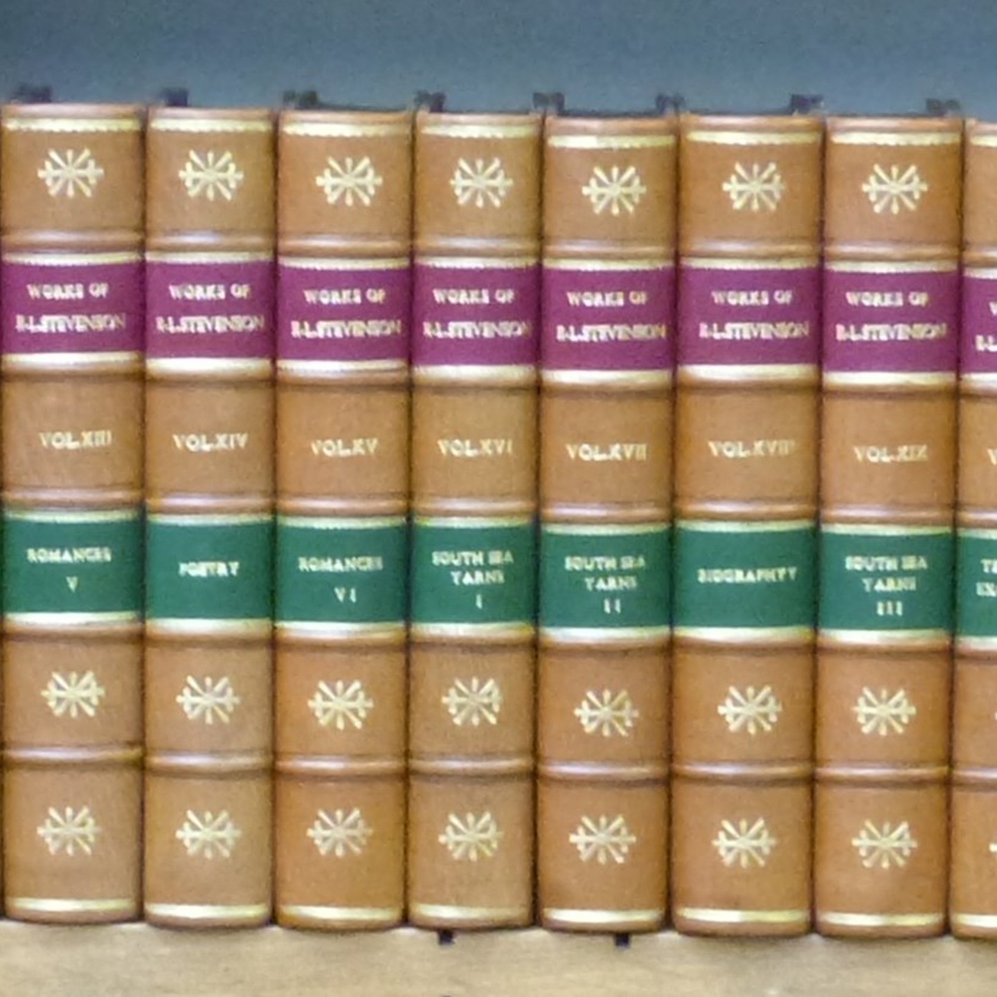 [BINDINGS] ROBERT LOUIS STEVENSON, Works. Publ. Constable, Edinburgh, 1894. 32 Vols. The Edinburgh Edition.Limited Edition Numbered Set This Being Number 454. Sold For £750
