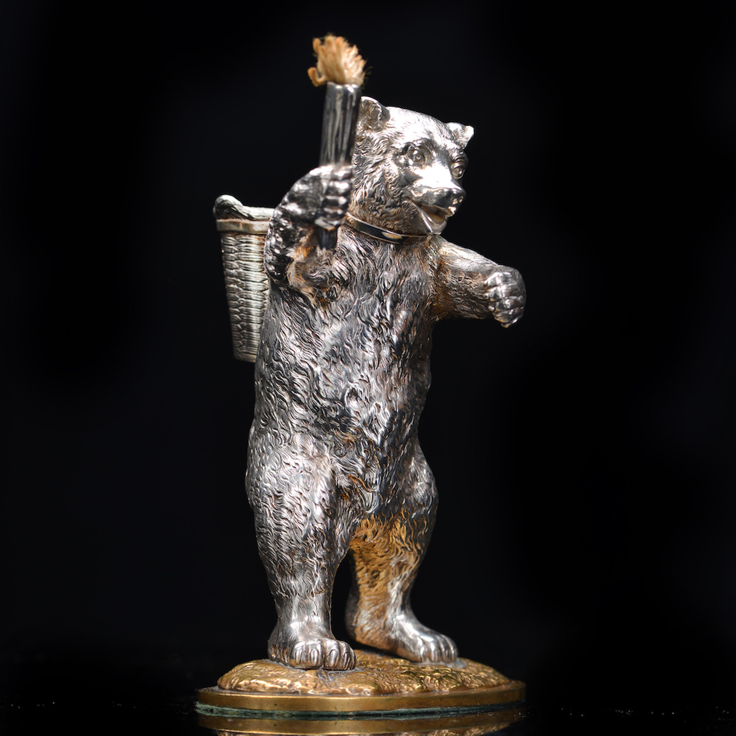 Victorian Novelty Hallmarked Silver Table Lighter Formed As A Bear, London 1876 Maker James Barclay Hennell, Height 14Cm. Sold For £3650
