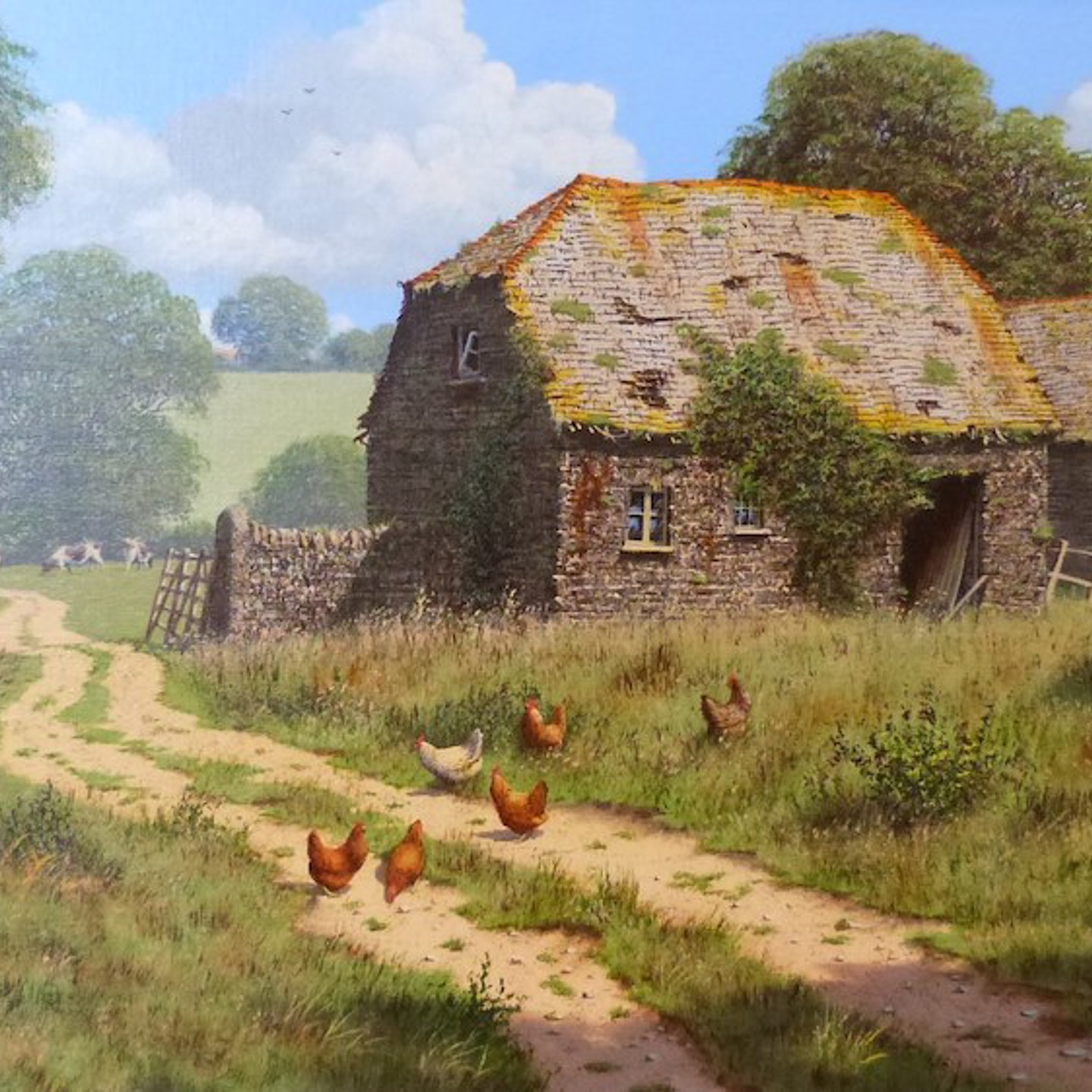 Edward Hersey (B 1948) Signed Lower Right, Oil On Canvas Of A Derelict Farmyard With Chickens Sold For Ś2,000
