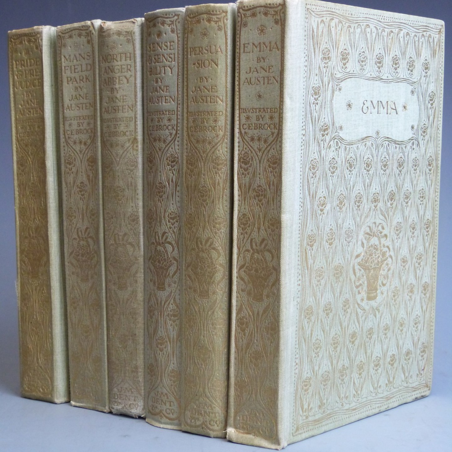 Jane Austen Novels Including Pride & Prejudice, Sense & Sensibility, Emma, Mansfield Park, Northanger Abbey And Persuasion, Published J.M. Dent 1907 1909 In 6 Volumes. HAMMER £700
