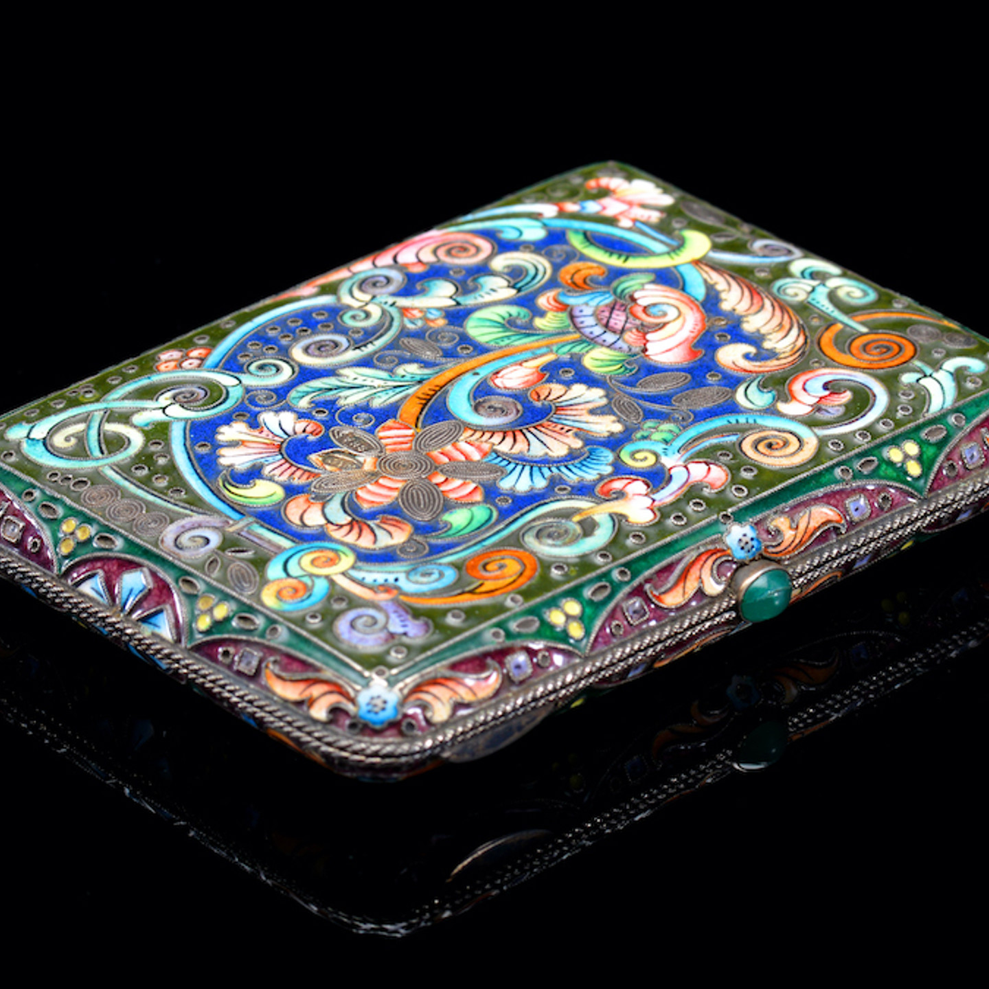 A Russian Silver Gilt And Enamel Cigarettecard Case Decorated With Polychrome Shaded Enamel Flowers. Sold For £2000