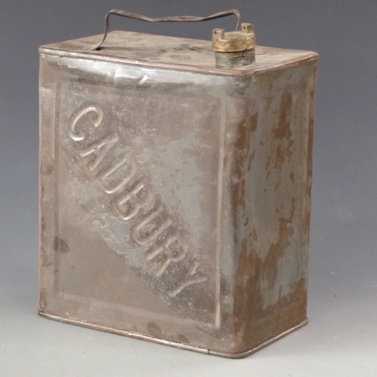 1912 Cadbury Motor Spirit Vintage Two Gallon Petrol Can Marked To Handle 2 12 And Valor Makers B'ham. Sold For £950