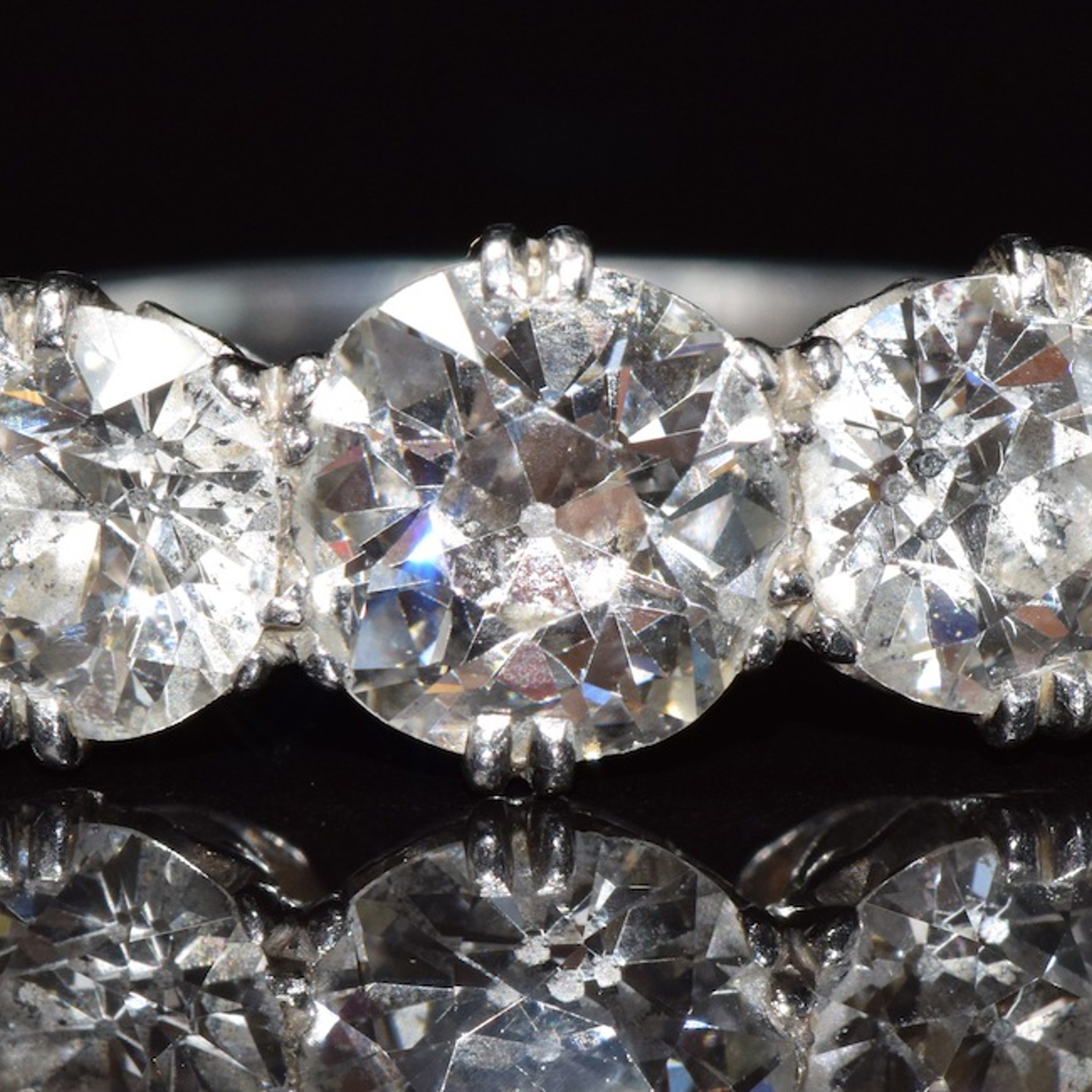 Art Deco Platinum Ring Set With Three Diamonds. Sold For £5,700