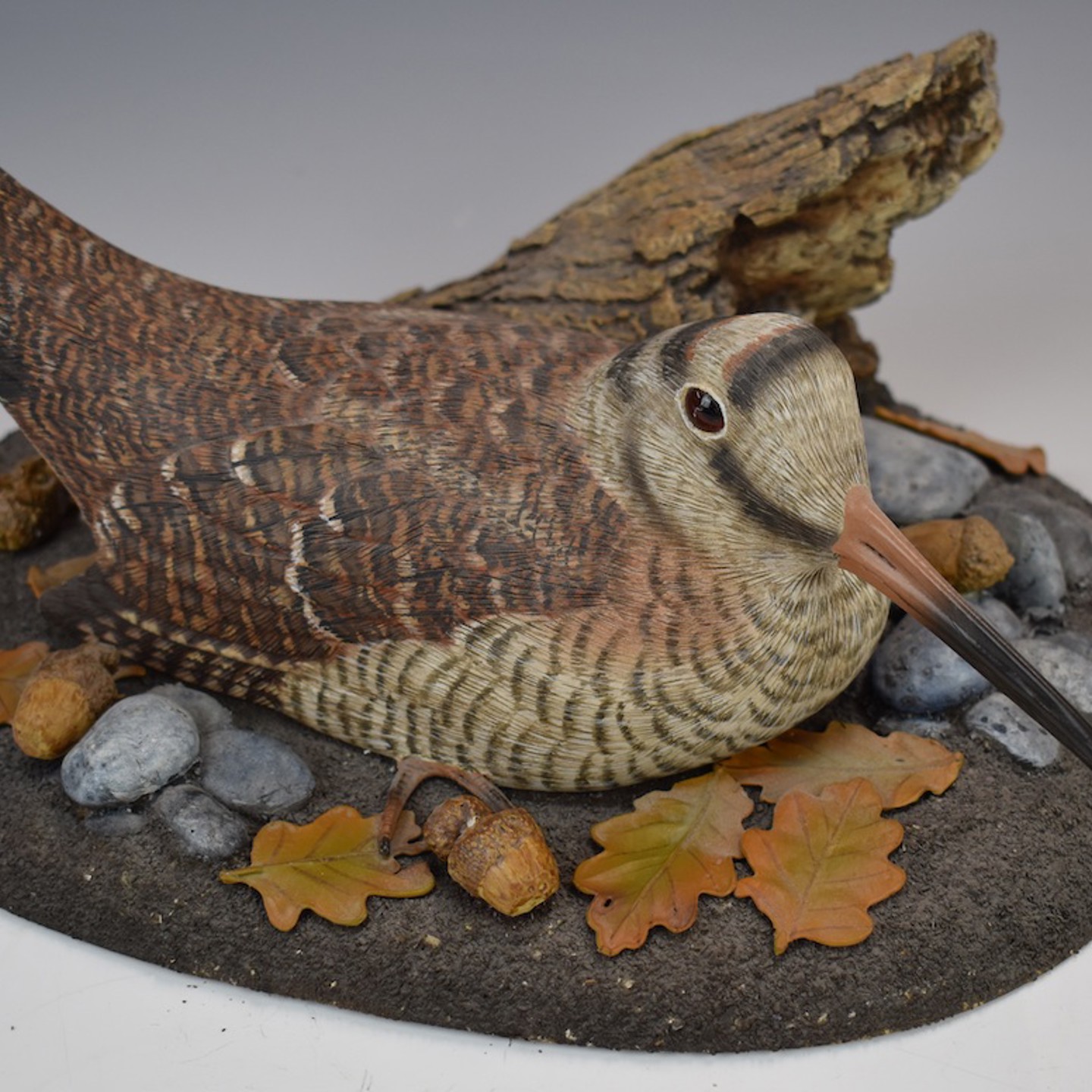 Mike Wood Hand Carved Wooden Bird Sculpture Of A Woodcock, Signed And Dated March 2007 To Base, Sold For £550