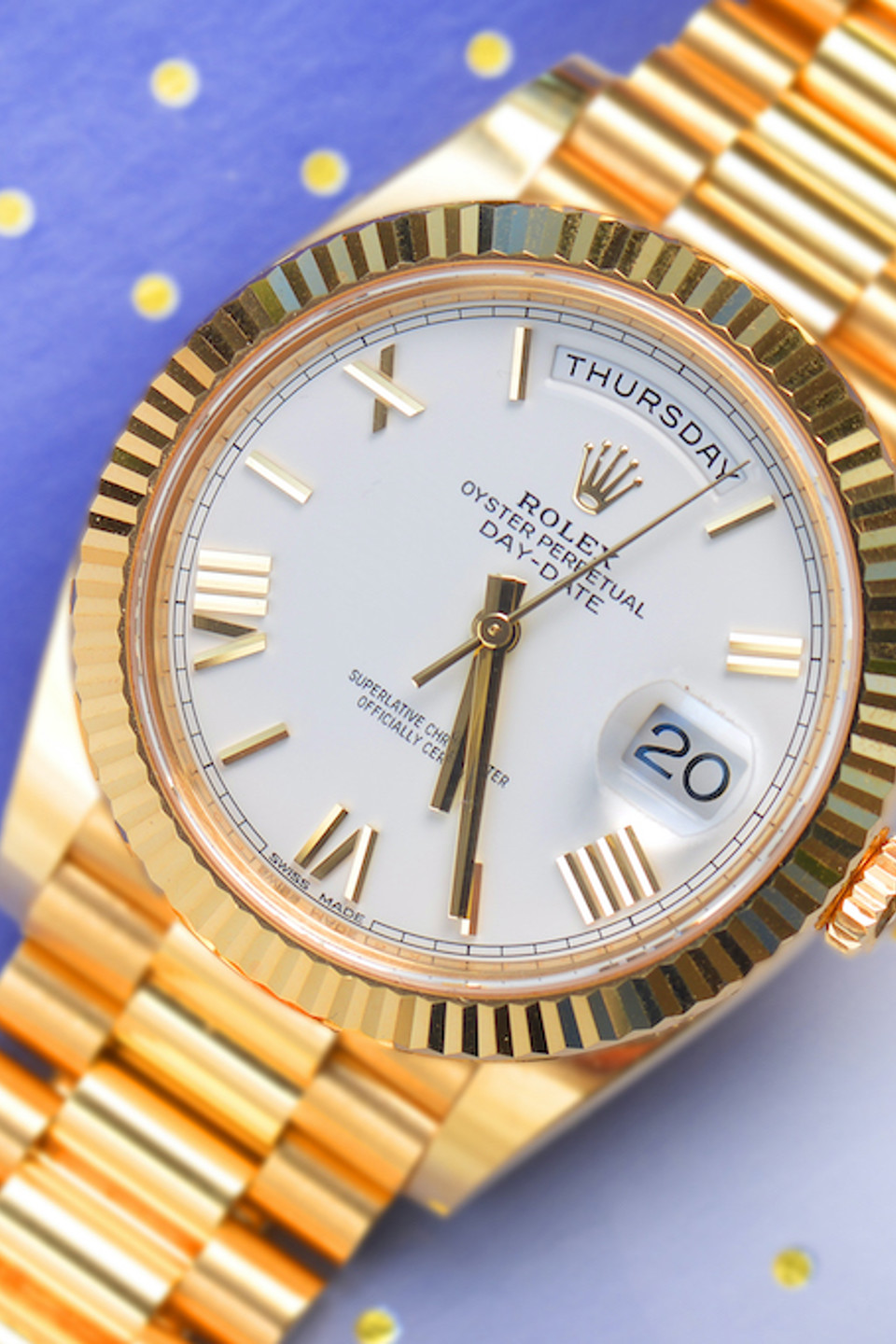 Rolex Oyster Perpetual Day Date 40 18Ct Gold Gentleman's Automatic Wristwatch. Sold For £26,600