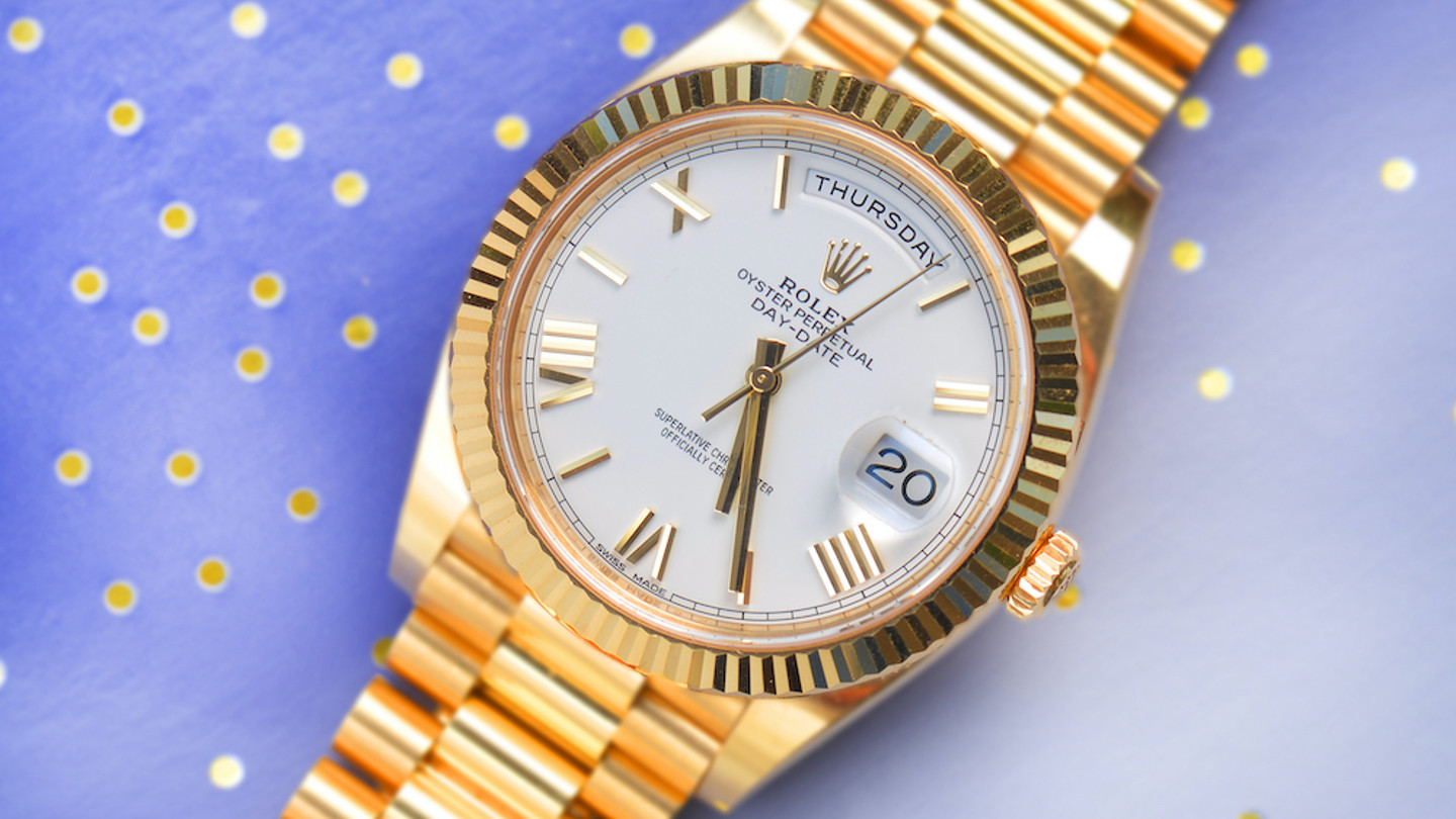 Rolex Oyster Perpetual Day Date 40 18Ct Gold Gentleman's Automatic Wristwatch. Sold For £26,600